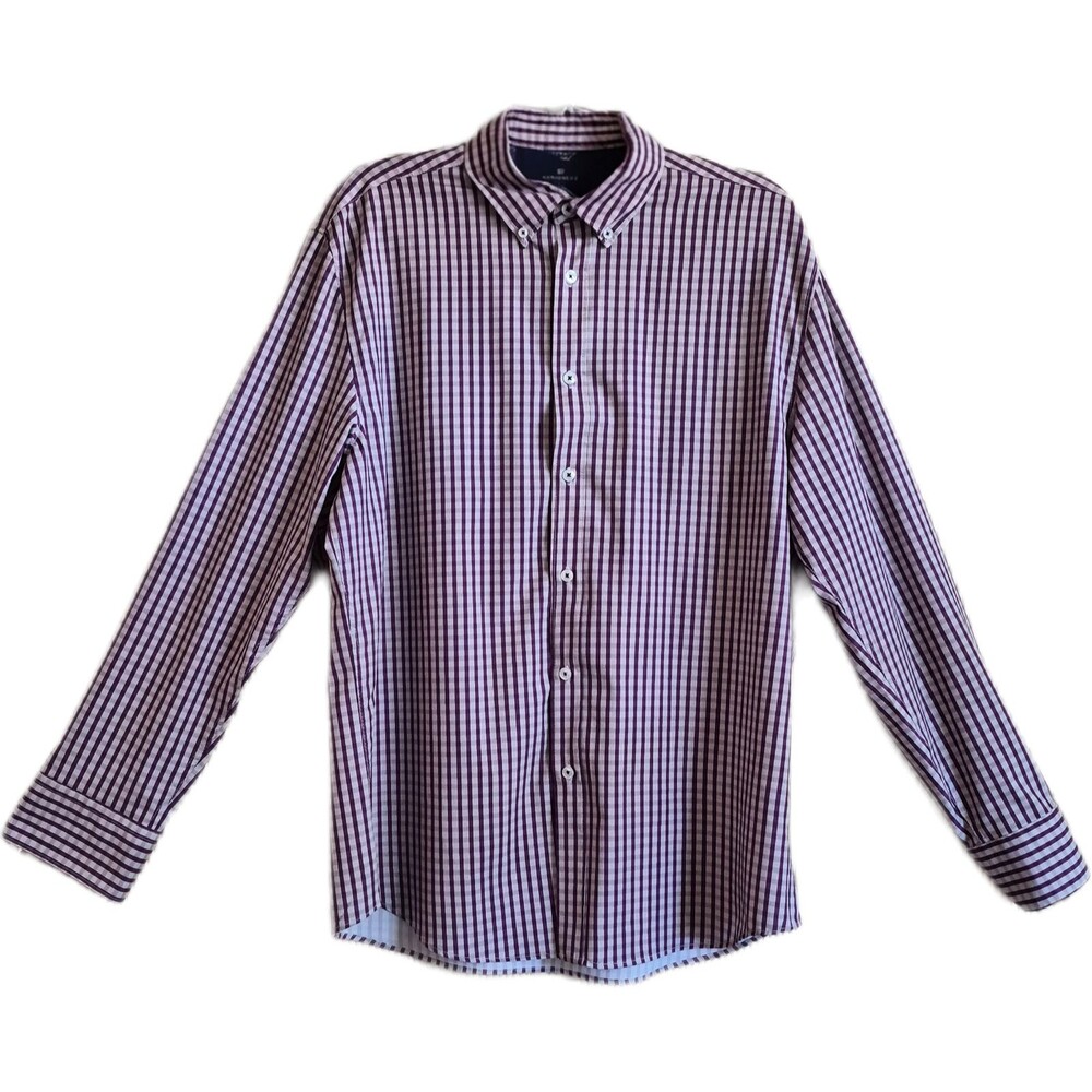 Con.struct Mens Shirt Size Large Purple Stripes Slim Stretch Button-Up Easy Care